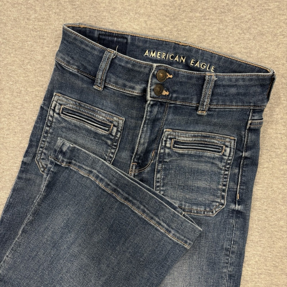 American Eagle Super Hi-Rise Flare Jeans Womens Sz 0 (24x30.5) Blue Medium Wash
